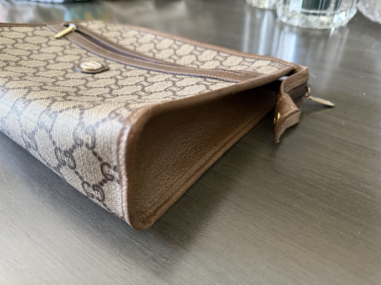  Gucci Vintage GG Plus Monogram Zip Clutch Pouch | Authenticated | Brown Canvas thumbnail 13