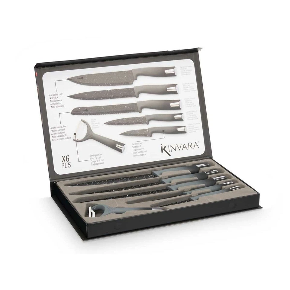 Set di Coltelli Kinvara Nero Acciaio inossidabile polipropilene 6 Pezzi [6 Un - Immagine 3 di 4