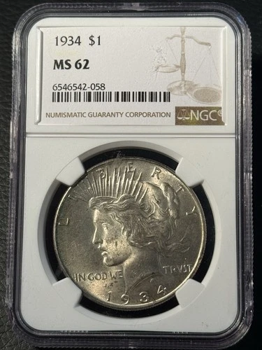 1934 P Peace Silver Dollar NGC MS62