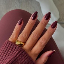 Cherry Dark Red Press on Nails Short Medium Coffin, Burgundy glossy burgundy