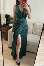 Lulu s Refinement Emerald Green Sleeveless Satin Maxi Dress Size M NEW