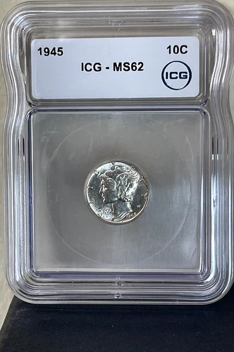 1945 Mercury Dime 10c ICG MS62-Stunning! BLAST WHITE!