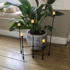 1960s Vintage Designer Wrought Iron Extendable Brutalist Floor Candelabra.