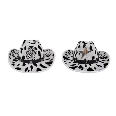 Children Cowboy Cap Stud Cow Pattern Fedoras Hat for Theme Party DressingUp