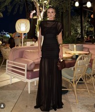 ZARA NEW WOMAN FW25 COMBINED DRAPED MIDI DRESS BLACK 3067/261_SIZE L