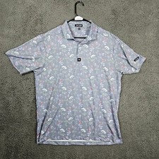 Bad Birdie Mens XL Gray Floral Performance Golf Polo Shirt Short Sleeve