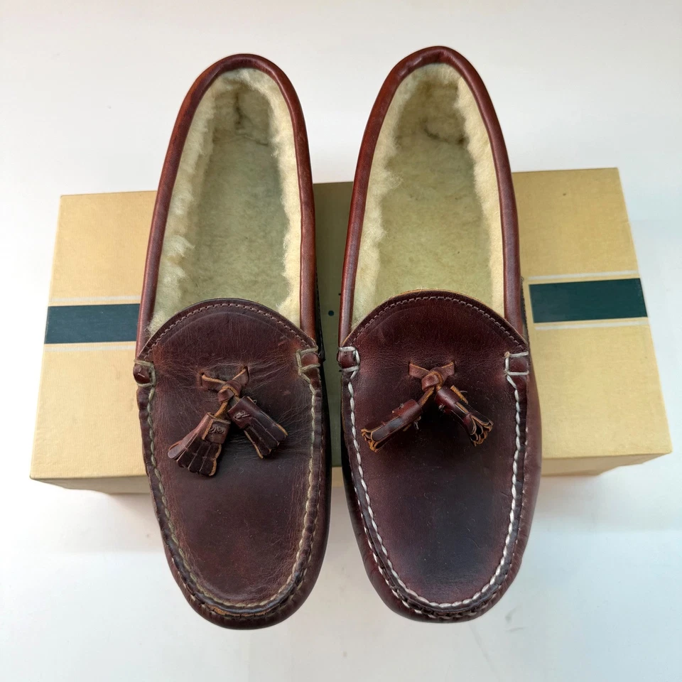 Мужские кожаные тапочки Cole Haan из овчины с подкладкой с кисточками коричневые размер 7,5 М НОВЫЕ - Изображение 3 из 4