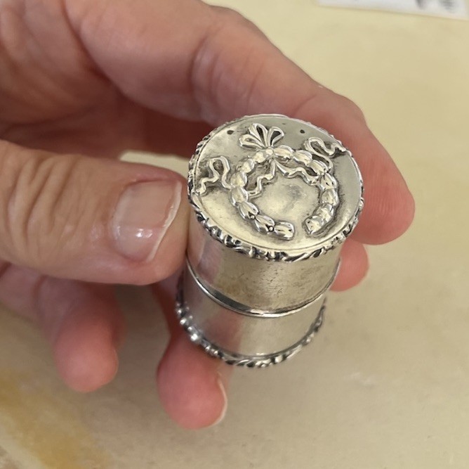 Antique Vtg Sterling Silver Thread Holder Box Cannister Ornate sewing