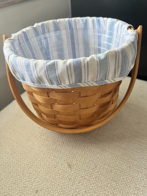 Longaberger Hand Woven Round  Basket W/Fabric Liner  & Plastic Protector 2002
