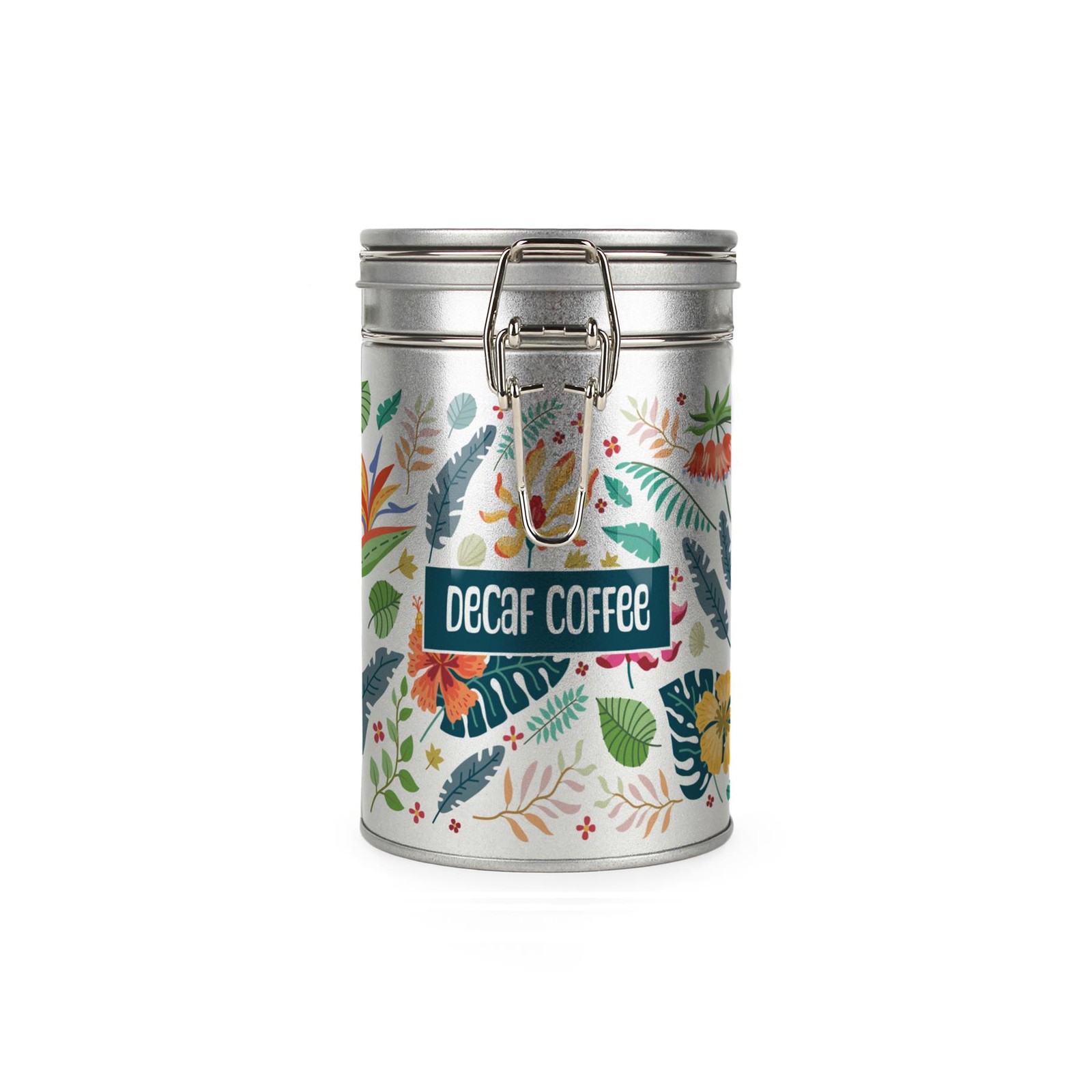 Purely Home Tropical Flowers Decaf Coffee Canister - Silver Storage Gift Tin