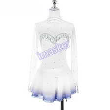 White Blue Gradient Figure Skating Dress Women Ice Figure Skating Skirt