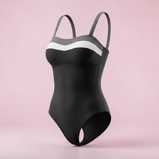 Color Block One Piece Swimsuit Black Grey White Adjustable Straps Size M
