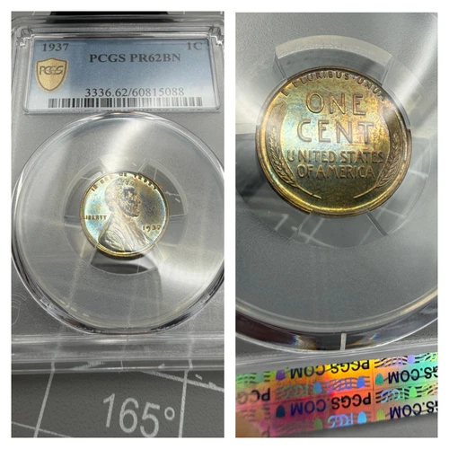 1937 Proof Lincoln Wheat Cent 1c - PCGS Graded PR62BN w/ Blue Toning