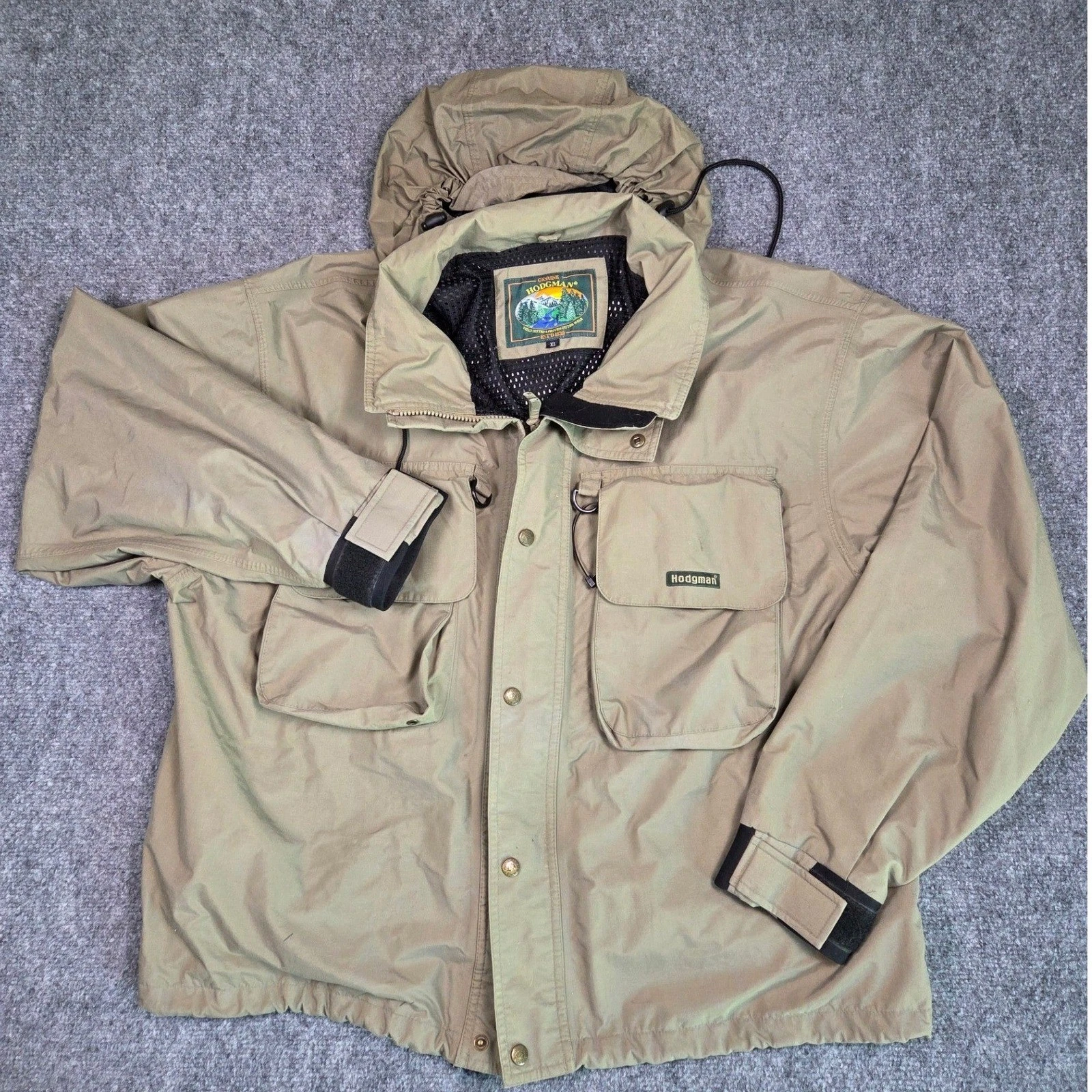 VIntage Hodgman Wading Jacket Mens XL Tan Fishing Field Coat 3961 Hooded Utility
Opens in a new wind