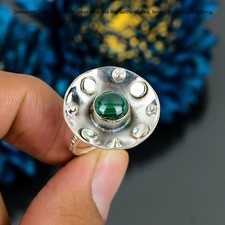 Valentines Sale Sterling Silver Chrysocolla Stone Statement Boho Ring Size 5.75