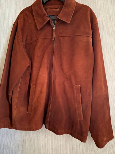 Claiborne Outerwear NU-BUCK Men's Brown Nubuck Leather Lined Jacket L Pockets - product listing photo