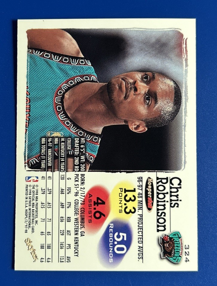 1997-98 Hoops Basketball Chris Robinson Vancouver Grizzlies #324