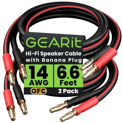 GearIT 14 AWG Lautsprecherkabel mit Bananensteckern (2er-Pack, 6,6 Fuß (2er-Pack), schwarz 