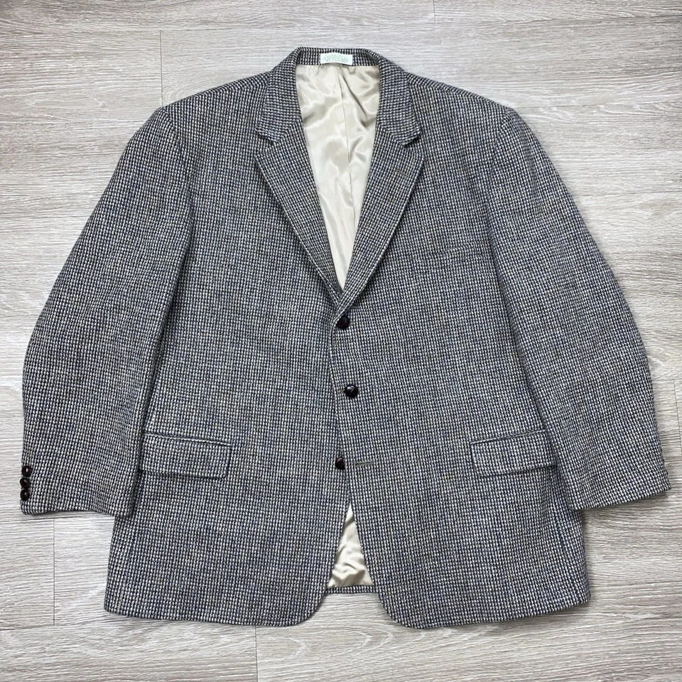 Casaco esportivo masculino vintage Orvis Harris lã tweed 50R cinza marrom jaqueta clássica - Imagem 2 de 4