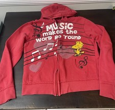 Peanuts Music Makes the World go Round Size L Red Zip Hoodie Sweatshirt KIDS