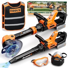 Kids Gardening Tools Set with Vest, 2-in-1 Kids Lawn Mower Kids Leaf Blower...