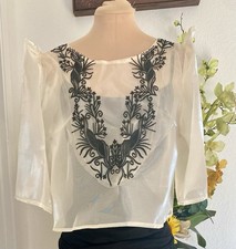 Filipiniana Blouse Top with Puff Sleeves  Round Neck