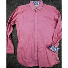 Ted Baker Endurance Mens 15.5 32/33 Pink Gingham Dress Shirt Paisley Trim