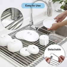 Kitchen Accessories Foldable Dish Drying Rack Drainer Over Sink Organizer Storag