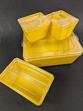 Vintage Refrigerator Dish Stanley Home Products Yellow Plastic Containers Lids