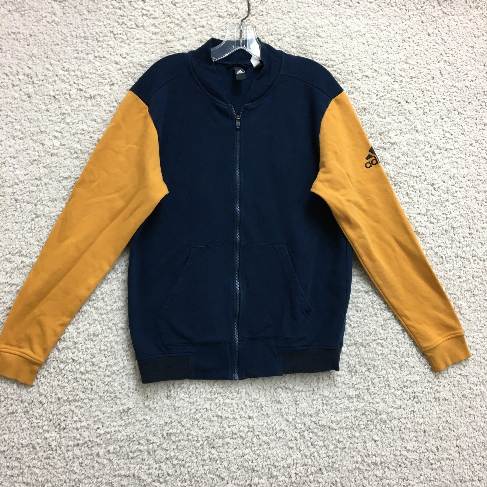 Adidas Medium Blue Mens Bomber Jacket Full Zip Athletic Casual M