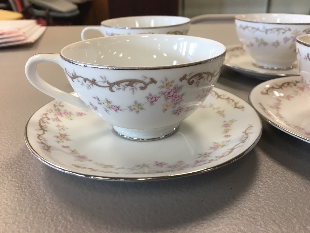 Halsey China Rose Chintz Dessert Tea Cups PLATES Set Four C75 | eBay