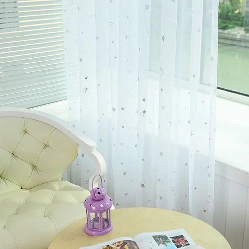 Elegant Star Printed Sheer Curtains Rod Pocket Fresh Tulle Voile Gauze 1 Panel - Picture 4 of 48