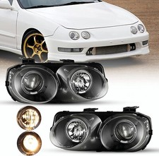 Black Headlights For 1994-1997 Acura Integra Dual Halo Ring Projector Headlamps