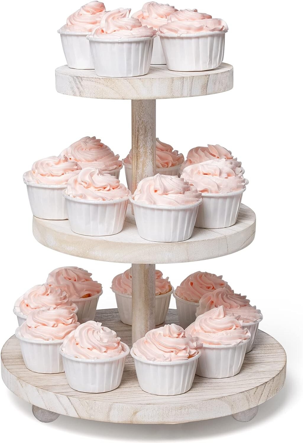 Cupcake Stand Round Wood Cake Stand with Tiered Tray Decor Rustic Cake 3 Tier-image