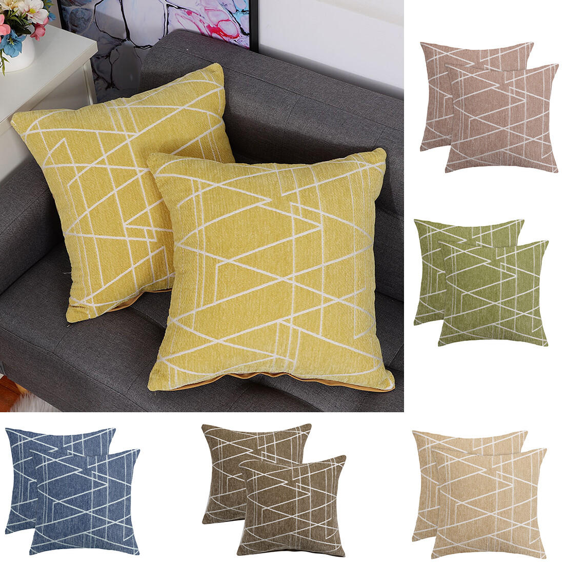 2PCS Stylish Simplicity Polyester Cushion Cover Sofa Throw Pillow