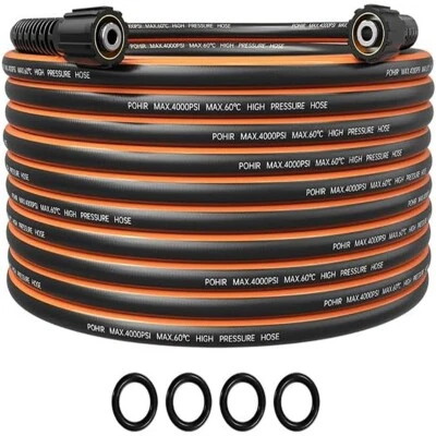 POHIR 50FT Pressure Washer Hose 1/4" 4000PSI Flexible Power Extension Hose
