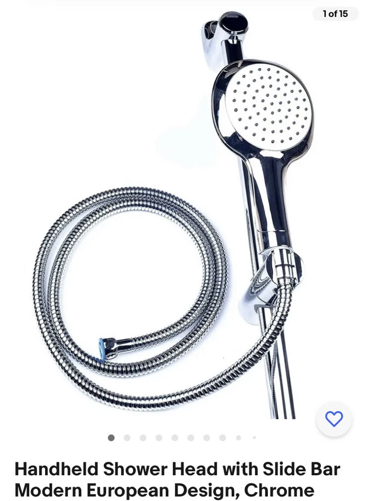 Handheld Shower Head with Slide Bar Modern European Design, Polished Chrome NEW