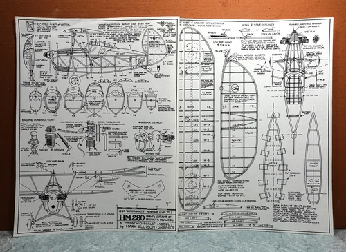 HM280 BALSA FREE FLIGHT MODEL AIRPLANE PLANS 9" WINGSPAN