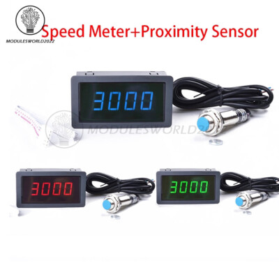 4-Digital LED Tachometer Tach RPM Speed Meter W/ Hall Proximity Switch ...