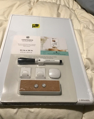 DRY ERASE BOARD SET, 11 x 16 . eraser/ clip, 2 snap hooks, magnet, push pins