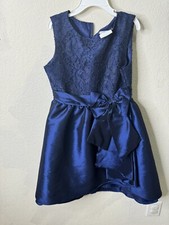 Rare Editions Navy Blue Dress For Girls, Sleeveless, Bowl At The Waist.