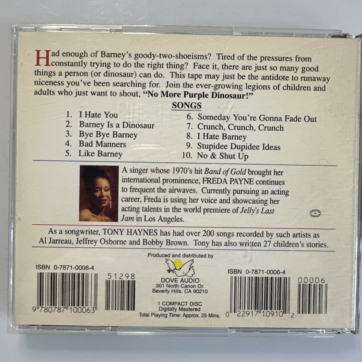 Freda Payne The Unauthorized I Hate Barney Songbook CD (No Front