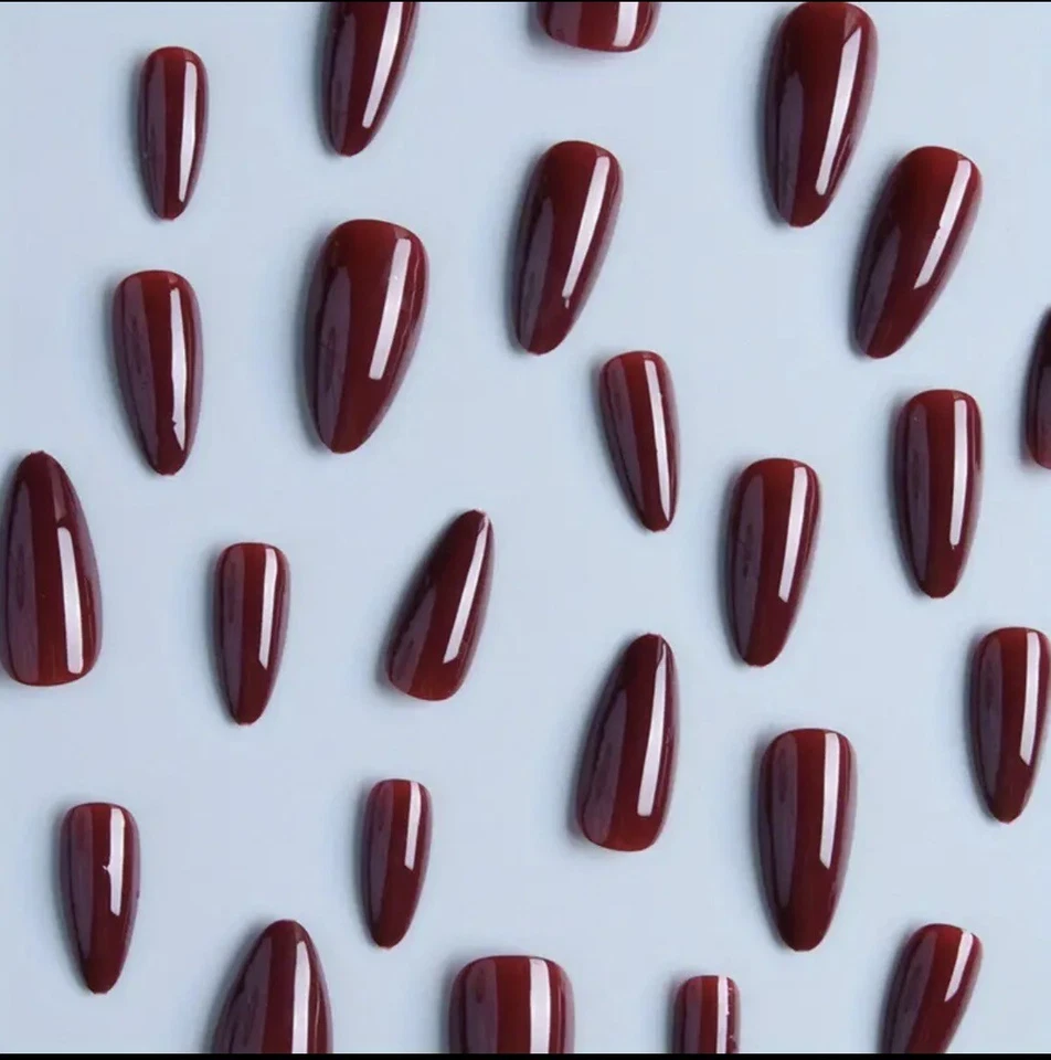24pcs Wine Red False Nails, Medium Almond Full Cover Acrylic Press On Nails - Image 2 of 4