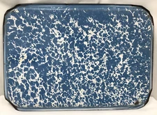 Vintage Blue and White Swirl Graniteware Rectangle Baking Pan Cookie Sheet Tray