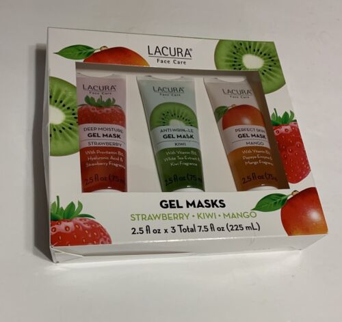 Lacura Face Care Fruit Gel Masks Strawberry, Kiwi, Mango 3 x 2.5 oz