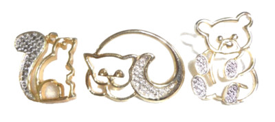 Lot of 3 1980 AVON ''ANIMAL TAC PIN'' Teddy Bear, Cat & Squirrel The Perfect Pets!