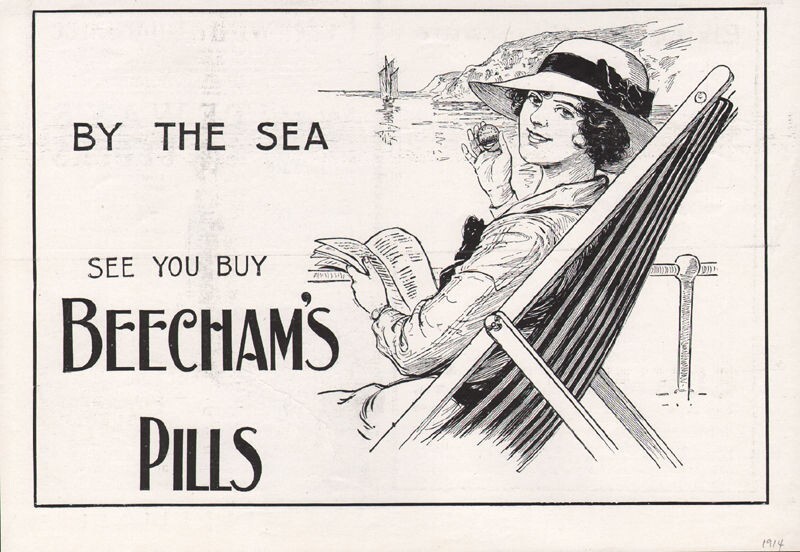 1914 BEECHAM PILL QUACK MEDICINE MEDICAL SEA WATER BOAT COUGH COLD ART ...