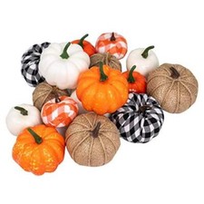 16 PCS Fall Decor Assorted Sizes Artificial Pumpkins Burlap Faux Mixed Color
