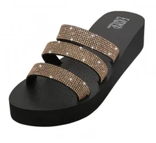 Women's Rhinestone Slide Sandals Shoes 2" Wedge Sizes 6-11 New