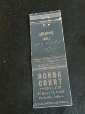 Vintage Indiana Matchbook “Donna Court” Evansville